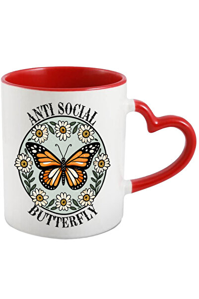 StoryGift Romania Cana Cu Fluture Cu Aripi Portocalii Si Cu Flori Albe Cu Mes...