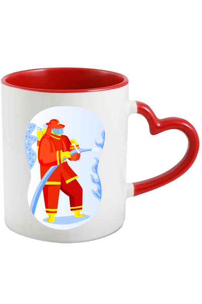StoryGift Romania Cana Cu Pompier, Furtun, Costum, Multicolor 330 Ml, Ceramica Cu Maner Inima Rosi, Cu ,stg