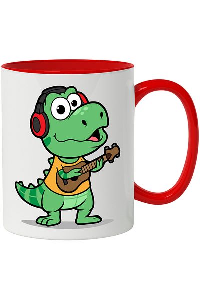 StoryGift Romania Dinosaur Mug, Headphones, T-Shirt, Guitar, Music, Musical Instrument, Multicolor, With