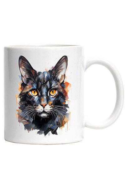 StoryGift Romania Cana Cu Cap De Pisica, Geometric, Mosaic, Iubitori De Anima...