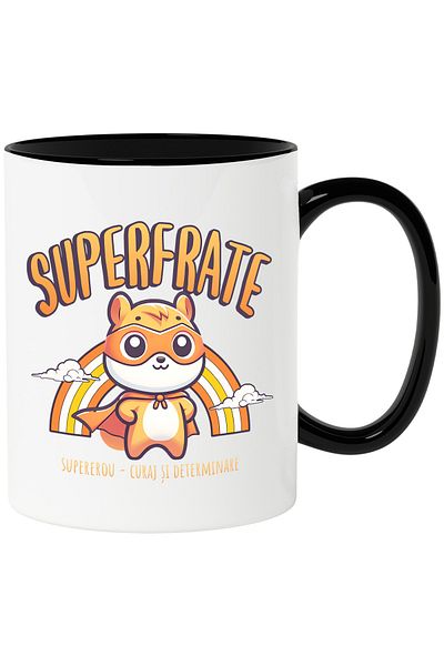 StoryGift Romania Super Brother Mug - Superhero, Courage and Determination, 330ml, Ceramic with Black Handle, With
