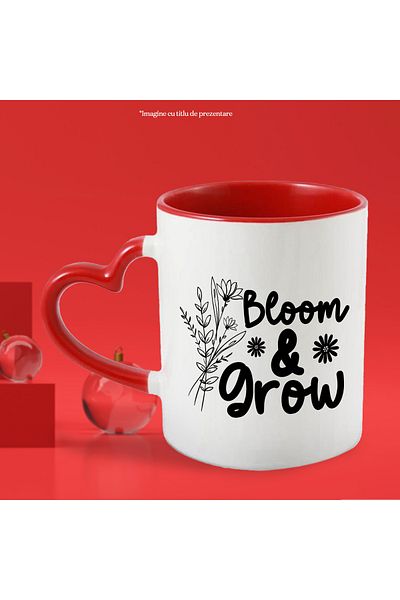 StoryGift Romania Mug with illustration showing some flowers and the message "Bloom & grow" - blooms, With,STG
