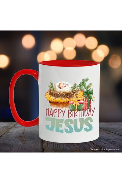 StoryGift Romania Nativity scene mug with the message "Happy Birthday, Jesus", Merry Christmas, With,STG