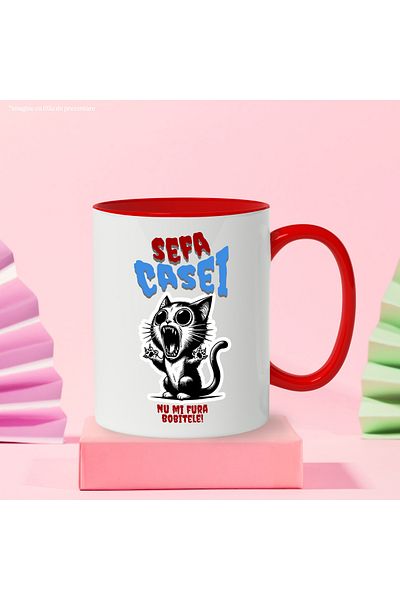StoryGift Romania Nervous cat mug boss don't steal my beans, 330ml, Ceramic with Red Handle, With ,STG