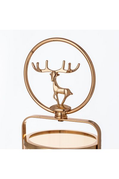 Dania Gold metal candle holder with glass and deer decor 27*10 CM