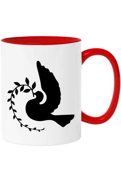 StoryGift Romania Cana Cu O Porumbita Care Tine O Ramurica Cu Maner Rosu, Cu ...