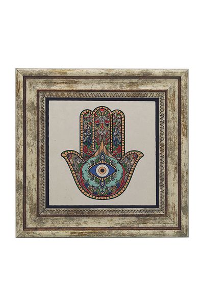 Sadrazam Hand of Fatima (Evil Eye Beaded) Printed Natural Stone Painting (25 X 25 Kd-110)