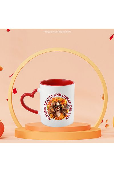 StoryGift Romania Mug with a girl wearing leaves and flowers on her head with the message "Autumn leaves and hip, With ,STG .