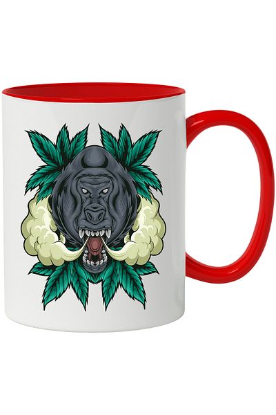 StoryGift Romania Gorilla Mug, Smoke, Plants, Leaves, Animal, Multicolor 330 ml, Ceramic with Handles, With