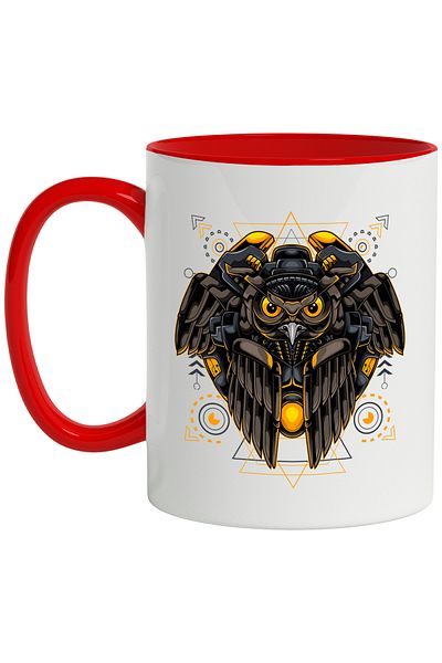 StoryGift Romania Owl Mug, Wings, Mecha, Cyberpunk, SciFi, Geometric, Multicolor 330 ml, C, Cu