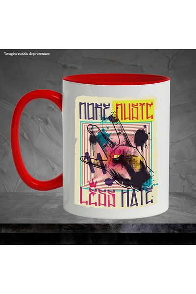 StoryGift Romania Mug With Message In English More Music Less Hate, Hand, Retro, Poster, Multicolor 3, With ,STG