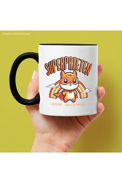 StoryGift Romania Super Friend Superhero Mug, Courage and Determination, 330ml, Ceramic with Black Handle, With ,STG