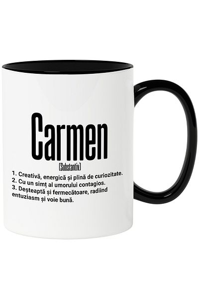 StoryGift Romania Mug With Name Carmen, and Motivational Message, Creative, Smart, Curious, Amu, With
