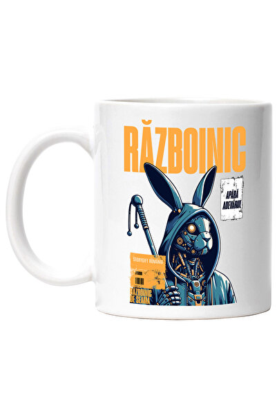 StoryGift Romania Cana Războinic Bun Iepure Robot Gluga, 330ml, Ceramic Cu Ma...