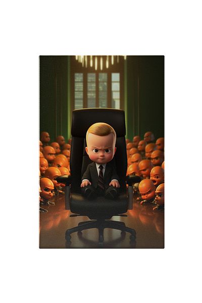 StoryGift Romania Tablou Canvas: Seful Bebelusilor Cu Par Blond Pe Un Scaun De Birou Negru Cu Bebelusi Furiosi I