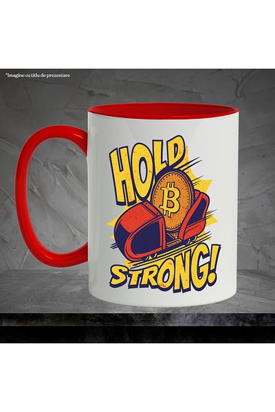 StoryGift Romania Mug With Message In English Hold Strong, Bitcoin, Coin, Multicolor 330 ml, Ceramics, With ,STG