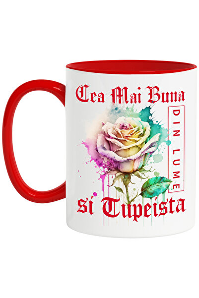 StoryGift Romania Cana Cu Textul Cea Mai Buna Si Tupeista, Din Lume, Floare, Trandafir Colorat, Wa, Cu ,stg