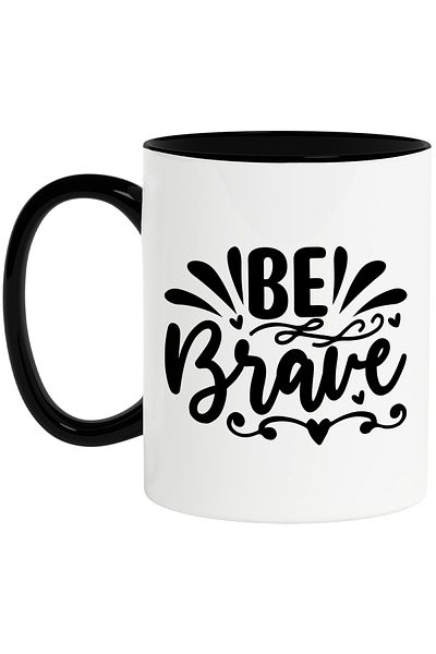 StoryGift Romania Mug with hearts and the text "Be brave" - ​​be brave without fear with Black Handle, With Ma