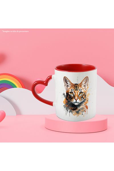 StoryGift Romania Cat Head Mug, Watercolor, Illustration, Animal, Multicolor 330 ml, Ceramics, With ,STG