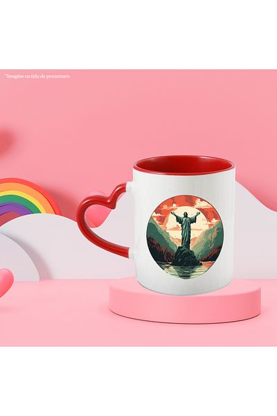 StoryGift Romania Mug With Statue, Rock, Sunset, Mountain, Forest, Clouds, Multicolor 330 ml, Ceramic, With,STG.