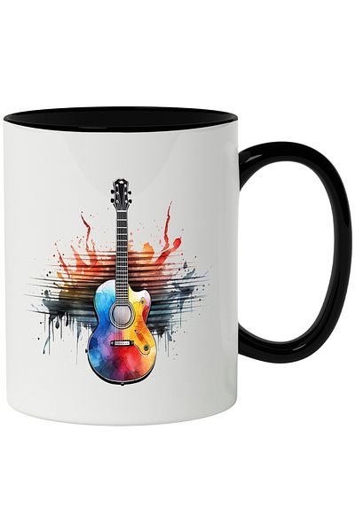StoryGift Romania Guitar Mug, Stripes, Watercolor, Musical Instrument, Multicolor 330 ml, Ceram, Cu