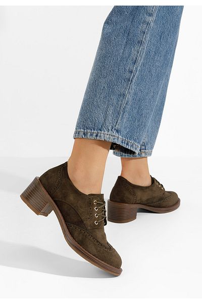 B T Shoes Green Slick Heeled Lace-Up Shoes