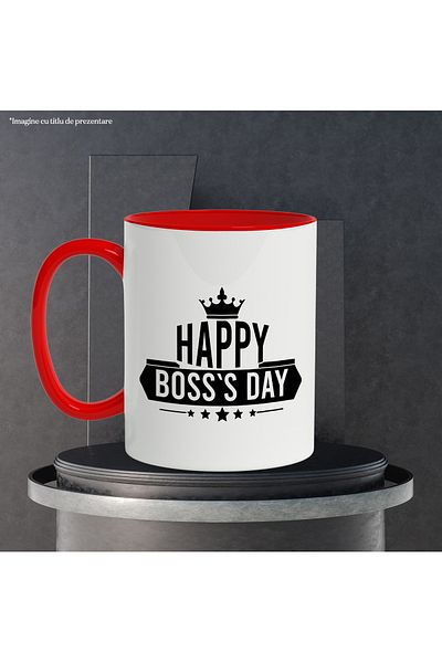 StoryGift Romania Mug with a royal crown and the wish "Happy boss's day" - happy boss's day with, With, STG