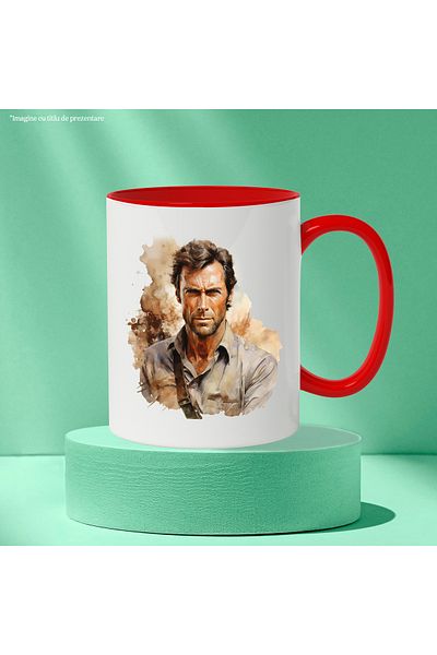 StoryGift Romania Mug With Clint Eastwood, Famous Actor, Director, Hollywood, Multicolor 330 ml, Sky, With