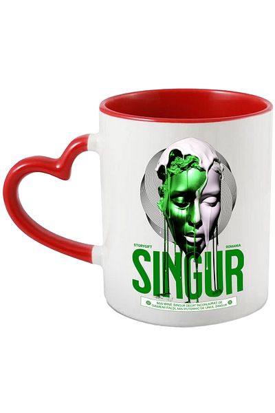 StoryGift Romania Cana Chip Uman Curgator Text Singur Mai Bine Decat Cu Oameni Falsi, 330ml, Ceram, Cu ,stg