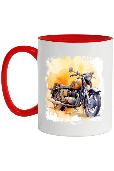 StoryGift Romania Cana Cu Motocicleta, Ilustratie Watercolor, Retro, Roti, Mu...
