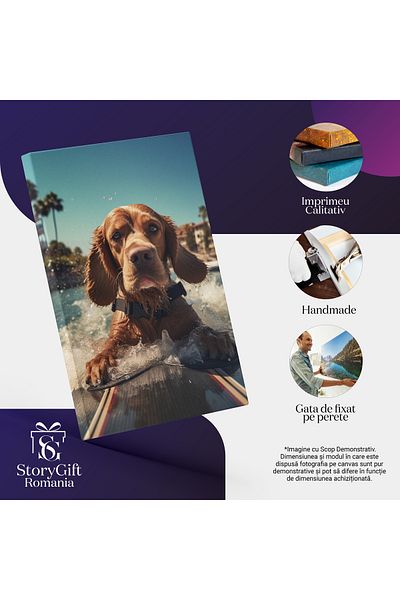 StoryGift Romania Tablou Canvas: Rasa De Caine Setter Irlandez Cu Privirea Serioasa In Apa Agatat De O Placa De