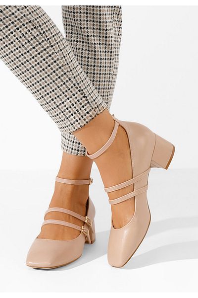 B T Shoes Pantofi Cu Toc Gros Karta Nude