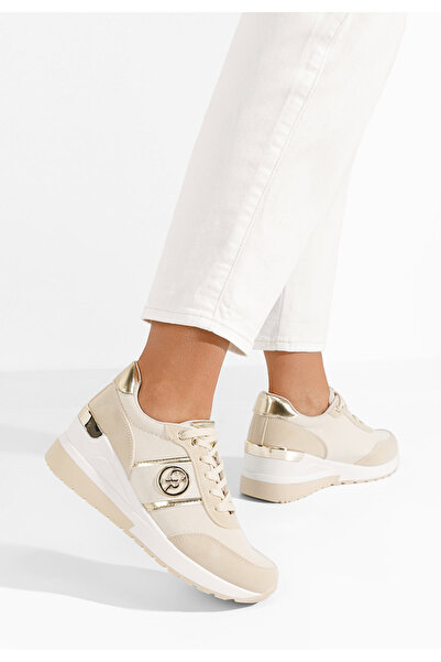 B T Shoes Béžové dámské tenisky na klínku Rhisa