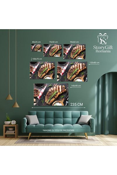 StoryGift Romania Tablou Canvas Biftec De Vita La Gratar Servit Cu Un Pahar De Vin Rosu O Delicatesa Culinara Ga
