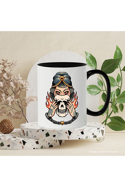 StoryGift Romania Mug With Skull, Flames, Handcuffs, Heart, Woman, Gothic, Vampire, Multicolor 330 ml, With ,STG