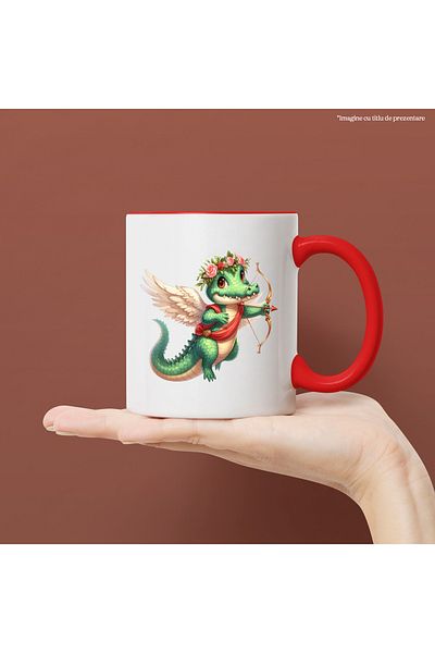 StoryGift Romania Mug with a Cupid crocodile, illustration, wings, archery, flying, in love, With ,STG