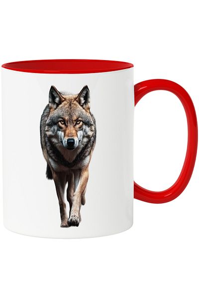 StoryGift Romania Mug With Wolf Looking at You, Forest, Wilderness, Dog, Ceramic, 330ml, with Mane, With