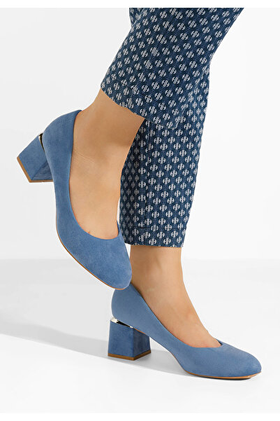 B T Shoes Modré lodičky na hrubém podpatku Cabrilla V4