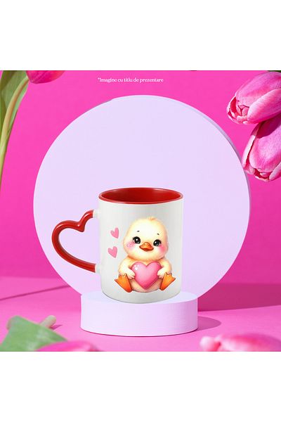 StoryGift Romania Mug with a blushing duckling | illustration | holding a heart in her arms | love | miss, Cu,STG