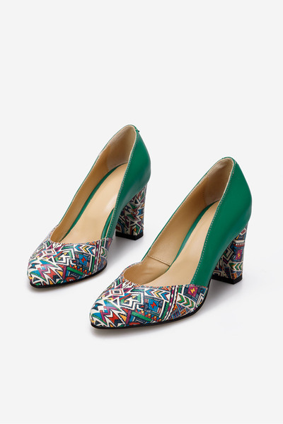 B T Shoes Zelené kožené lodičky Elona V2