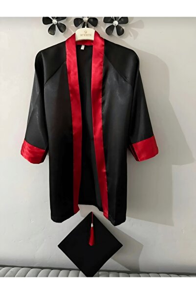 Genel Markalar 5-6 yaş Anokulu Kep Cübbe Siyah Kırmızı mezuniyet kıyafeti ıkı...