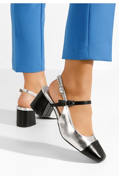 B T Shoes Pantofi Cu Toc Gros Eriosa Argintii