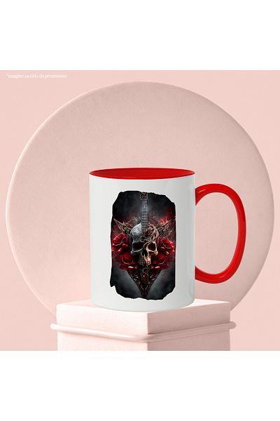 StoryGift Romania Guitar Mug, Skull, Roses, Gothic, Musical Instrument, Music Lovers, With ,STG