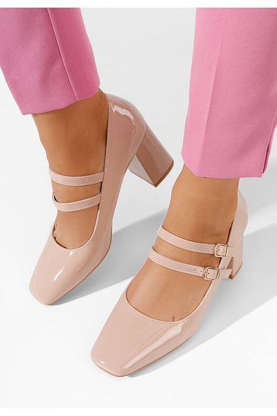 B T Shoes Zerena Beige Chunky Heel Shoes