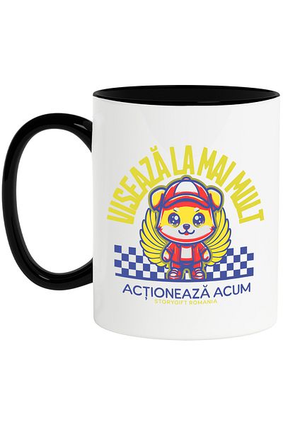 StoryGift Romania Cana Pisica Campioana Mesaj Motivational Viseaza La Mai Mult, 330ml, Ceramica Cu, Cu ,stg
