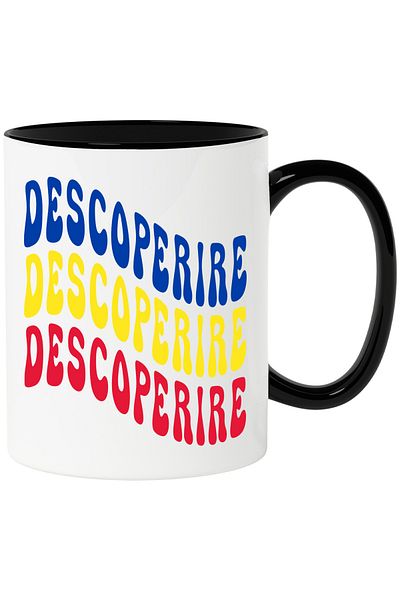 StoryGift Romania Mug The Word Discovery, in the Colors of the Romanian Flag, Red, Yellow, Blue, With