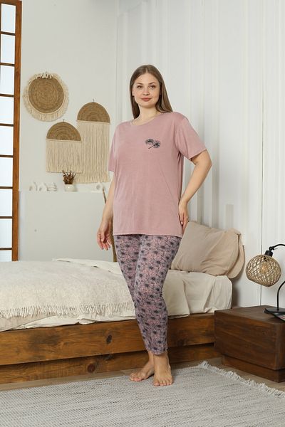 LİLA İÇ GİYİM Battal Viscose Short Sleeve Pajama Set