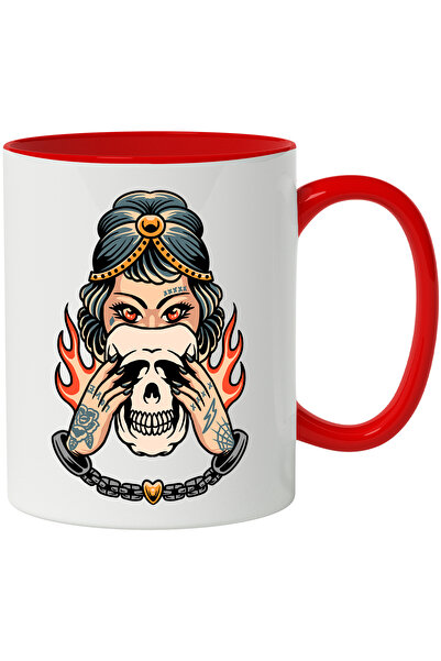 StoryGift Romania Cana Cu Craniu, Flacari, Catuse, Inima, Femeie, Gotic, Vamp...