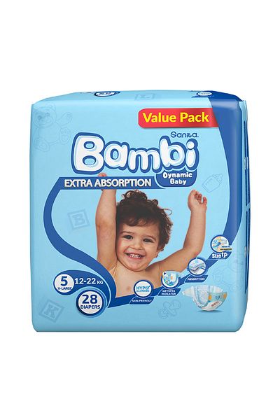 Bambi Baby Diaper Value Pack Size 5 Extra Large 12-22 kg 28 pcs