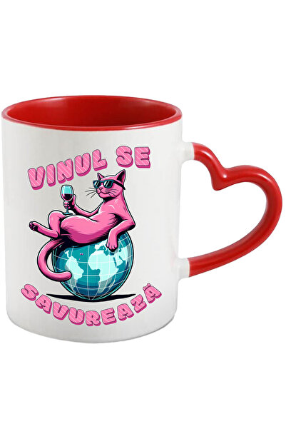 StoryGift Romania Cana Savureaza Vinul Pisica Cu Ochelarii De Soare, 330ml, C...